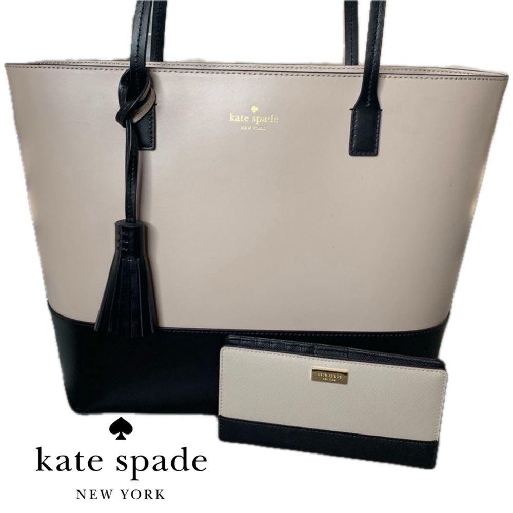 Kate Spade Beige Black Colorblock Tote Bag Wallet